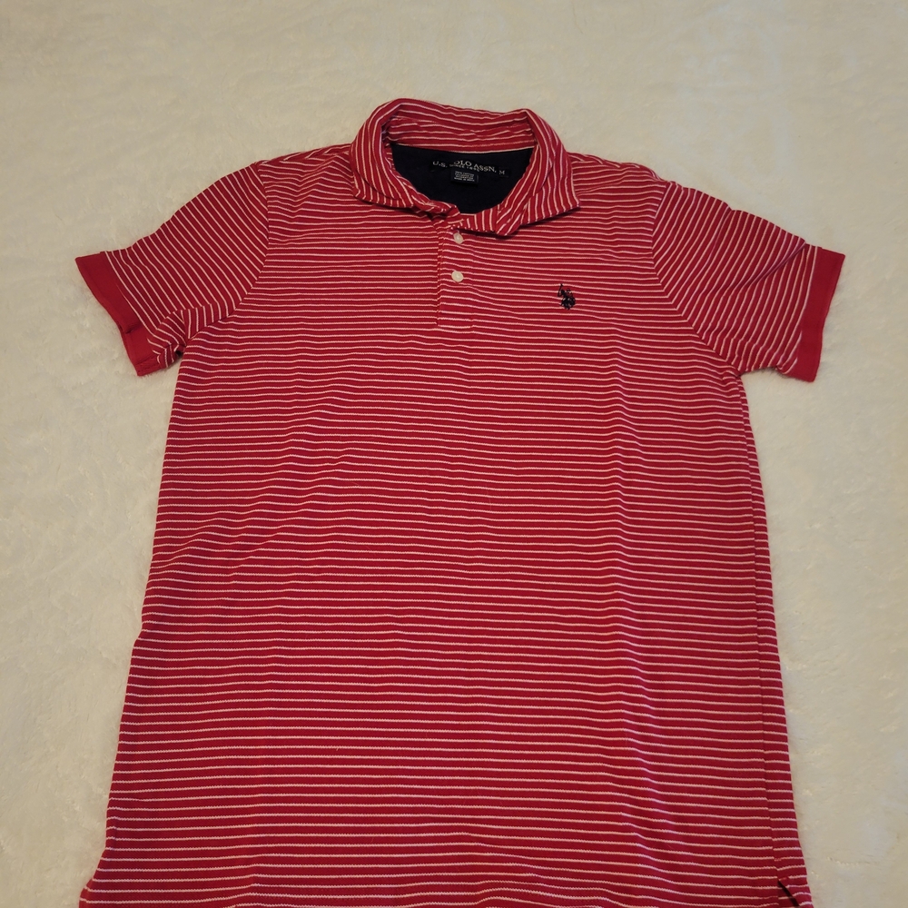 U.S. Polo Assn. Red and White Striped Polo Shirt